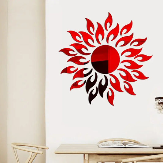 3D Sun Flower Wall Sticker Acrylic Mirror Flame Decorative Stickers Art Mural Decal Wall Decor Living Room Bedroom Decoration