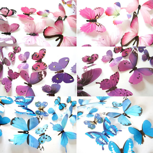 Free Shipping 12pcs Decal Wall Stickers Home Decorations 3D Butterfly Rainbow home decor Accessories Accesorios De Cocina